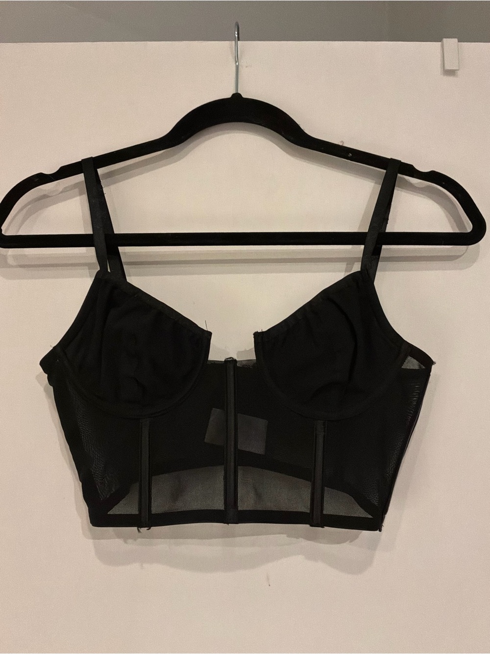 Source Unknown Black Longline Mesh Bustier Crop Top